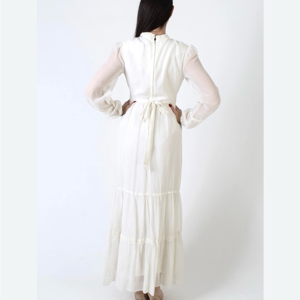 Gunne Sax Cream Maxi Dress with Lace Trim